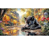 Black-Panther-Roaring-Under-Moon-and-Lightning Puzzle Adultos 1000 Piezas Juego Educativo relajación Desafiante Papel Reciclado Idea de Regalo 38x52/1000pcs