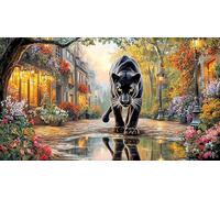 Black-Panther-Roaring-Under-Moon-and-Lightning Puzzle de 1000 Piezas Reciclado Juego Familiar Desafiante para relajación y decoración Mural Regalo 70x50/1000pcs