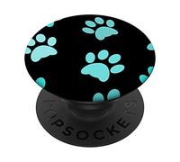 Black Paws Design Phone Pop Up Holder Teal Blue Paw Print PopSockets PopGrip: Agarre intercambiable para Teléfonos y Tabletas