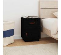 Black Pine Wood Nightstand 40x34x55 cm Solid Pine Bedside Table with Drawer & Door Storage, Rustic Bedroom Furniture for Home Decor, Easy Assembly Left/Right Hinge Option