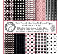 Black, Pink, and White Geometric Patterned Scrapbook Paper: Craft Pad, Abstract and Checkerboard Designs, Double Sided for Papercrafts (Junk Journals, ... Cardmaking, Gluebooks, Gift Decorating)