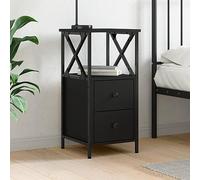 Black Plywood Nightstand 34x35.5x70 cm with Storage Shelf, Sturdy Iron Frame & Adjustable Feet, Compact Side Table for Bedroom Living Room, Modern End Table with Wall Mounting Kit