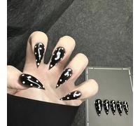 Black Polka Dot Press Claw on Nails Short Stiletto Gothic Punk Style Reusable Thick Acrylic Press on Nails Cat Dragon Eagle Claw False Nail Unique Reusable Glossy Glue on Nail (M)