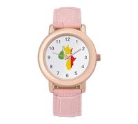 Black Power Fist on Africa Map - Reloj de pulsera para mujer, correa de piel, elegante, casual, tres manecillas