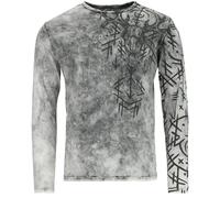 Black Premium by EMP Hombre Camisa Gris de Manga Larga con runas y astas L