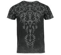 Black Premium by EMP Hombre Camiseta Negra de Aspecto Lavado con runas y Calaveras de Cuervo L