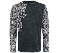 Black Premium by EMP Hombre Camiseta Negra de Manga Larga con Lavado y Estampado