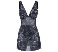 Black Premium by EMP Mujer bañador Negro con Estampado Integral de Calaveras y Rosas L