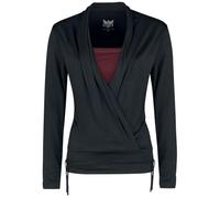 Black Premium by EMP Mujer Camisa Negra de Manga Larga con Look Cruzado con inserción de Colores