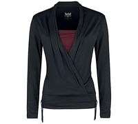 Black Premium by EMP Mujer Camisa Negra de Manga Larga con Look Cruzado con inserción de Colores XXL