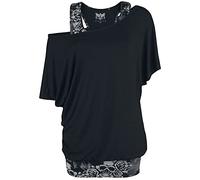 Black Premium by EMP Mujer Camiseta Negra de Doble Capa con Estampado de Calavera M