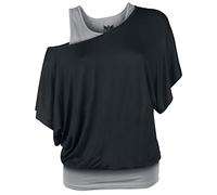 Black Premium by EMP Mujer Camiseta Negra grisácea de Doble Capa XL