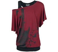 Black Premium by EMP Mujer Camiseta Negra y roja de Doble Capa con Estampado de Guitarras XL