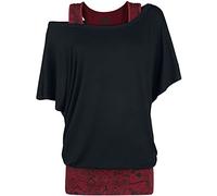 Black Premium by EMP Mujer Camiseta Negra y roja de Doble Capa XXL