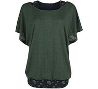Black Premium by EMP Mujer Camiseta Negro-Verde de Doble Capa con Estampado de Calavera XXL