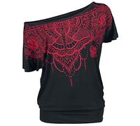 Black Premium by EMP Mujer Camiseta Suelta Negra con Estampado Rojo 4XL