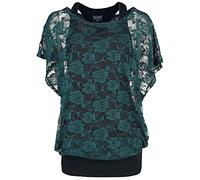 Black Premium by EMP Mujer Top Negro con Camisa de Encaje Verde XL
