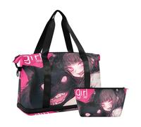 Black Psycho Anime Bolsa de transporte con bolsillo húmedo con correa ajustable para gimnasio, gran capacidad para hombres y mujeres