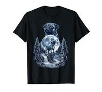 Black Pug Dog Howling to The Moon Funny Meme 90's Men Women Camiseta