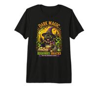 Black Pug Wizard Halloween Dark Magic Requiere bocadillos Camiseta Premium