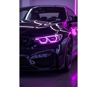 Black Purple Neon Car Notebook: Luxury Sports Coupe Journal - 6x9 Inch, 100 Pages