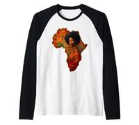 Black Queen Afro Woman Mapa Africano Melanina Historia Negra Camiseta Manga Raglan