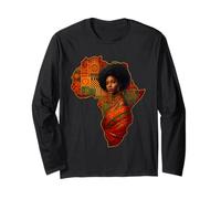 Black Queen Afro Woman Mapa Africano Melanina Historia Negra Manga Larga