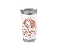Black Queen Blush Pink Doodle Crown Curly Diva Melanina Mujer Vaso térmico de acero inoxidable de doble pared
