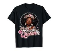 Black Queen Crown Afro Diva Pride History Juneteenth Pink Camiseta gráfica económica