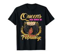 Black Queens Are Born In Febrero Birthday Girl Afro Crown Camiseta