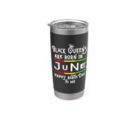 Black Queens Are Born In June Funny Women Girl Birthday Vaso térmico de acero inoxidable de doble pared