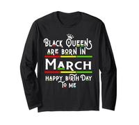 Black Queens Are Born In March Funny Women Girl Birthday Manga Larga