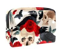 Black Raven Butterfly Dead Skull Red Rose - Neceser de viaje para mujer, bolsa de aseo grande de PVC con cremallera, multicolor, 18.5x7.5x13cm/7.3x3x5.1in, Neceser
