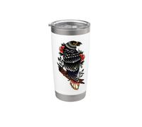Black Raven Tattoo Style Goth Birds Illustration Graphic Vaso térmico de acero inoxidable de doble pared