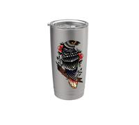 Black Raven Tattoo Style Goth Birds Illustration Graphic Vaso térmico de acero inoxidable de doble pared