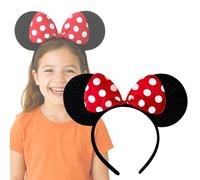 (Black/Red) - Black With Red Bow & White Polka Dot Minnie Mouse Disney Fancy Dress Ears Head Band