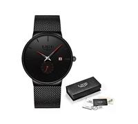 (black red) LIGE 2023 Fashion Mens Watches Top Brand Luxury Quartz Watch Men Casual Slim Mesh Steel Waterproof Sport Watch Relogio Masculino