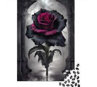Black Red Rose Rompecabezas Gothic Floral 1000 Piezas Papel Reciclado para Mujeres, Regalos para Hombres Rompecabezas Juego Educativo para Relajarse 70x50cm/1000pcs