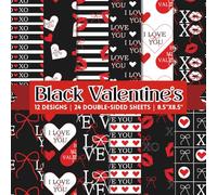 Black & Red Valentine's Day Patterns Scrapbook Paper Craft Pad: 12 Sweet Designs, 24 Double-Side Sheets Printed on 8.5"x8.5" Size Paper With Premium ... V'Day Decoration, Decoupage, DIY & More!