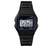(Black)Reloj deportivo digital F91w impermeable correa de resina para adulto clásico
