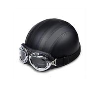 (Black) Retro Motorcycle Leather Half Helmet With Goggles