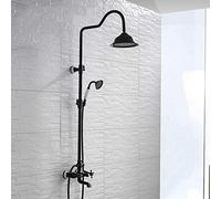 Black Retro Shower Set Shower Head and Hand Held Shower System 3-Function Handheld Shower Square Shower Mixer Shower System Bathroom Exposed Twin Head Valve Set Black