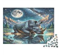 Black Rhinoceros 1000 Piece for Adults Women Rhino Under Moon Fun and Challenging Family Game & Gift 70x50cm/1000pcs