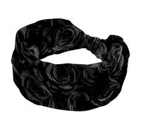Black Roses - Diademas anchas para mujer, turbante suave, antideslizante, elástica, para yoga, entrenamiento, diadema con nudos cruzados