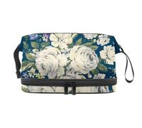 Black Roses - Neceser de doble capa con diseño floral para mujeres y niñas, neceser de viaje, bolsa organizadora de maquillaje con compartimento para brochas, multicolor, 27x15x14 cm/10.6x5.9x5.5 in,