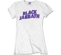 Black Sabbath - T-Shirt # M Ladies White # Wavy Logo Vintage