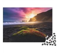 Black Sand Beach Jigsaw Puzzle 1000 Pieces Recycled Material Sunset Sky Puzzles for Boy & Girl Ages 6 Years Up Educational Game Desafío Parent Child Juguete 52x38cm/1000pcs