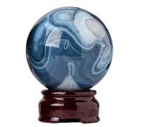 Black Sardonyx Geode Crystal Ball Black Decorative Balls Polished Divination Ball Decorative Sphere with Wood Stand for Living Room Decor,65~70mm