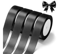 Black Satin Ribbon 4 Rolls x 1 Inch Blue Wide Satin Fabric Ribbon for Gift Packaging, Christmas, Wedding, Flower Bouquet, Holiday Party, Invitation
