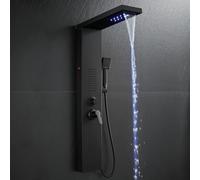 Black Shower Column System with LED Lights, 5 Shower M: Rainfall, Waterfall, Jets, Handheld & Bathtub, Stainless Steel Shower Tower for Bathroom Upgrade